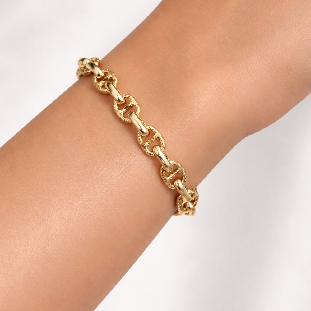 14K Gold Plated Mariner Anchor Link Bracelet | Nautical Bold Statement Jewelry - Picture 7 of 10